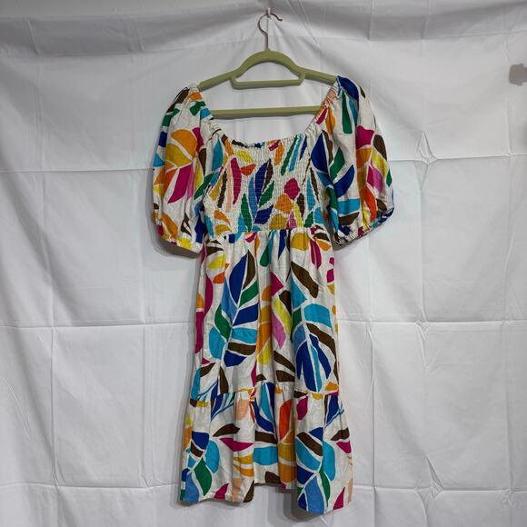 Tabitha Brown Vibrant Botanical Tropical Print Linen Blend Midi Dress Sz S - Picture 10 of 13